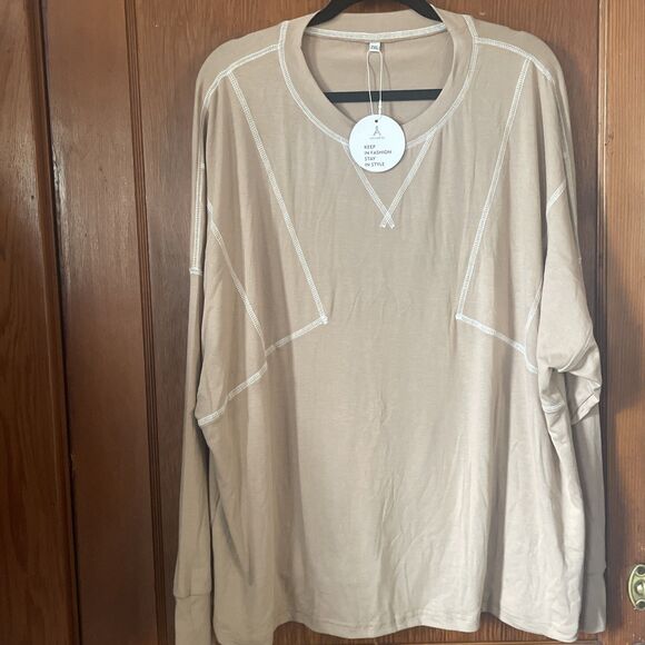 Anrabess Oversized Poly Blend Lounge Shirt 2 XL Top Tan Soft NWT - Picture 1 of 7